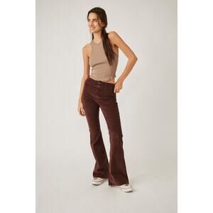 Free People Jayde Seamed Corduroy Flare Pants in Cocoa Sz 30